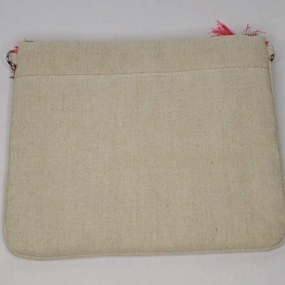 Steve Madden Daphne Clutch Tassel Trim Canvas Crossbody Silver Chain Detail NEW